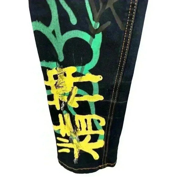 Mac Keen Men's Distressed Colorful Graffiti Jeans Dark Wash Size 34, Pre-Owned - Picture 7 of 13
